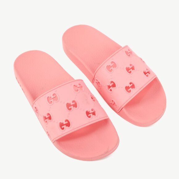 Gucci Pink Rubber GG Slide Sandals - Picture 1 of 9